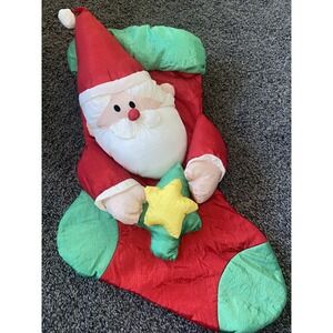Vintage 1990s 3D Puffy Nylon Santa Christmas Stocking 15"